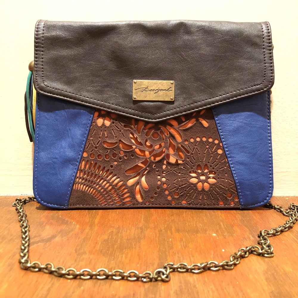 Desigual blue, orange, brown, chain strap bag